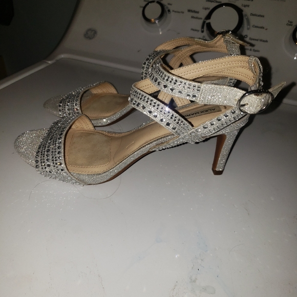 Silver gemstone heels gently worn with ankles strap and padded heel and toe - Picture 3 of 5